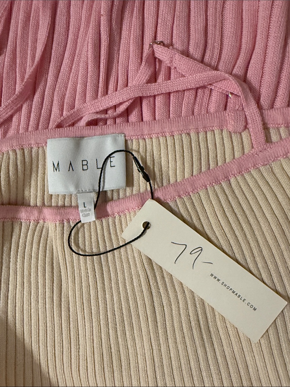 Pink & Cream Ribbed Dress - Picture 3 of 3